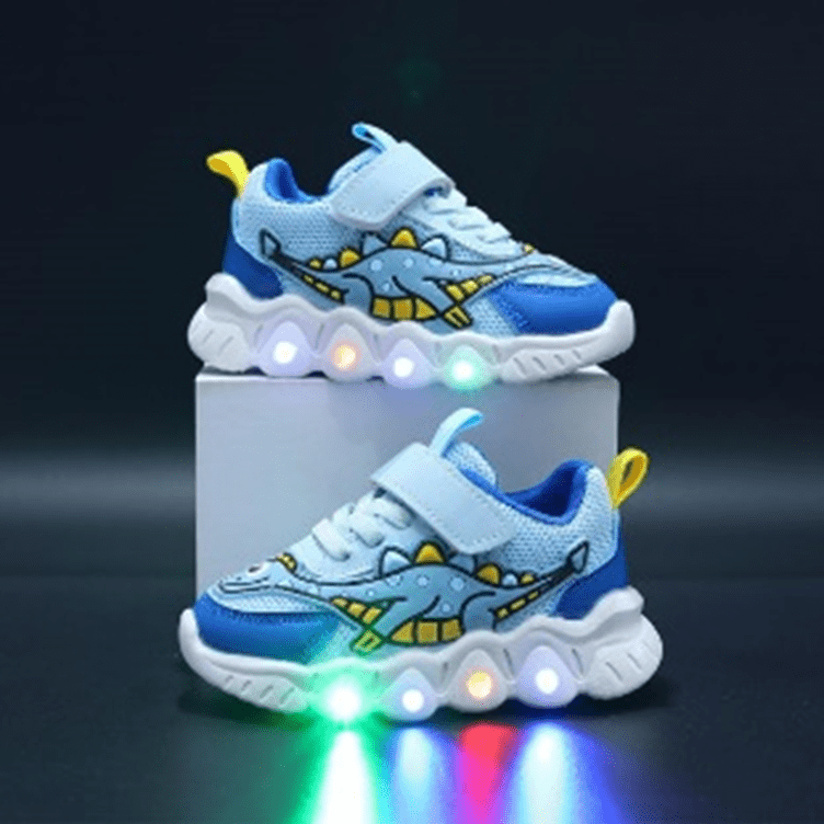 Dinosaur Pattern Mesh Luminous Sole Chunky Light Shoe 