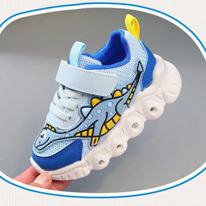 Dinosaur Pattern Mesh Luminous Sole Chunky Light Shoe 