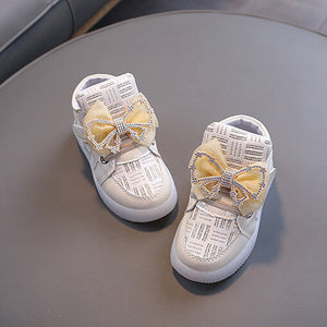 Toddler Girls' LED Light-Up Sneakers with Bowknot - Stylish Gold Shoes for Christmas & Birthdays 