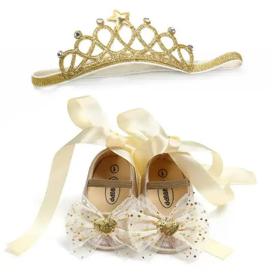 Baby shoes girl | 2pcs Baby Girls Mary Jane Flat Shoes With Bowknot Decor & Crown Headband