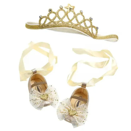 Baby shoes girl | 2pcs Baby Girls Mary Jane Flat Shoes With Bowknot Decor & Crown Headband