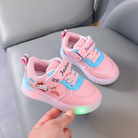 Cartoon LED Light - Up Sneakers for Girls - Leather Sports Shoes (1 - 6 Years)