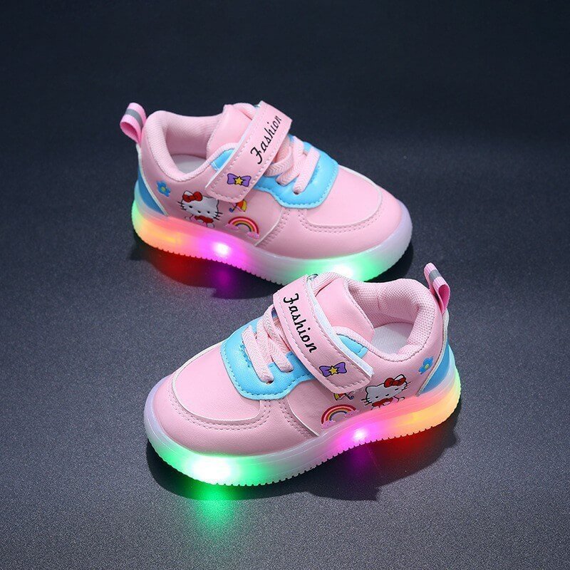 Cartoon LED Light - Up Sneakers for Girls - Leather Sports Shoes (1 - 6 Years)