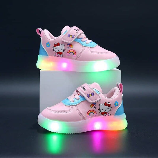 Cartoon LED Light - Up Sneakers for Girls - Leather Sports Shoes (1 - 6 Years)