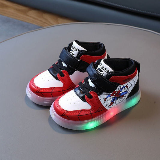Disney LED Light - Up Sneakers – Spiderman & Cartoon - Themed Breathable Sports Shoes for Kids
