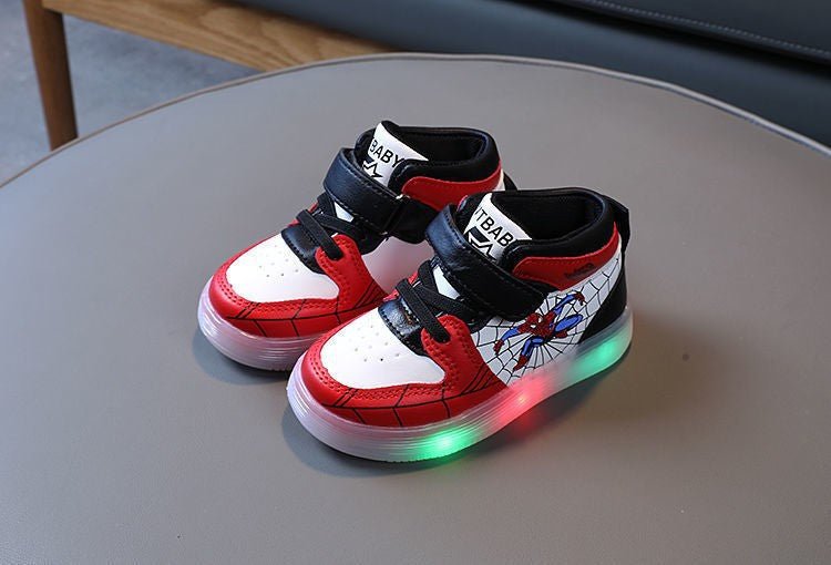 Disney LED Light - Up Sneakers – Spiderman & Cartoon - Themed Breathable Sports Shoes for Kids