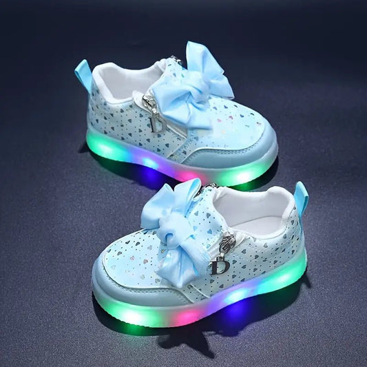 Girls' LED Light - Up Sneakers with Bow & Heart Design - Stylish Winter Shoes