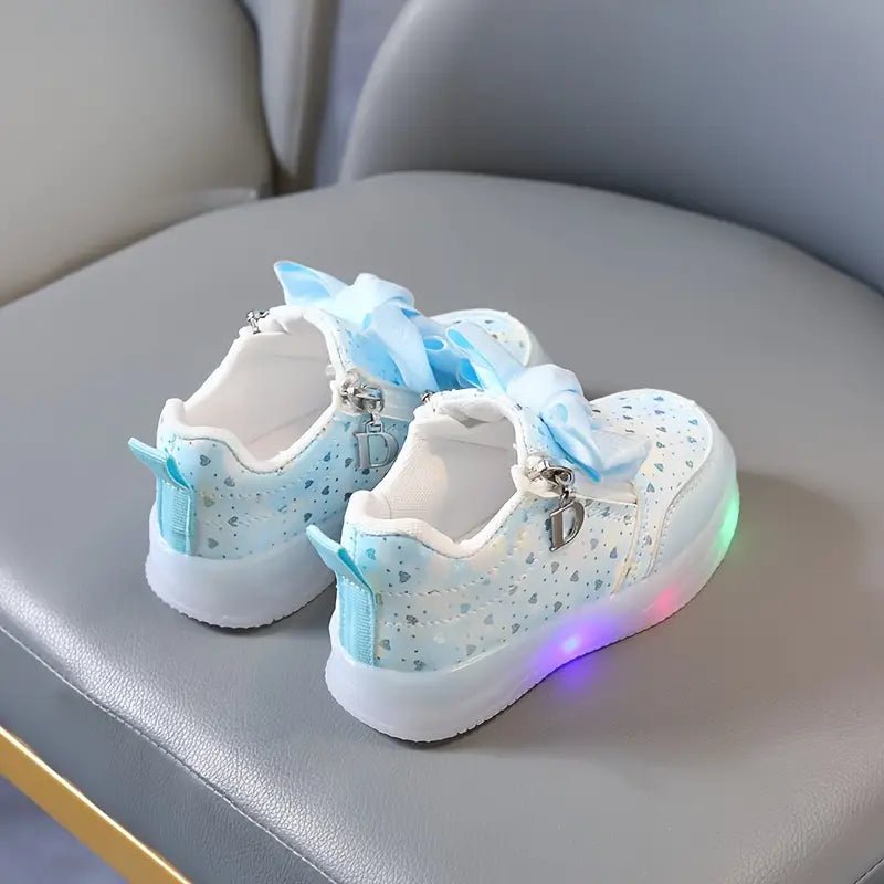 Girls' LED Light - Up Sneakers with Bow & Heart Design - Stylish Winter Shoes