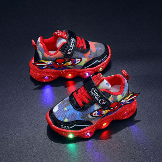 Superhero Spider - Man LED Light - Up Sneakers – Kids Cartoon Luminous Sports Shoes