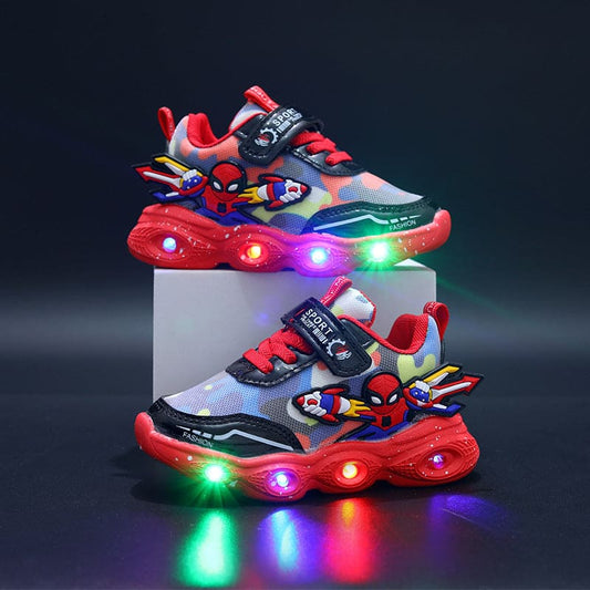 Superhero Spider - Man LED Light - Up Sneakers – Kids Cartoon Luminous Sports Shoes