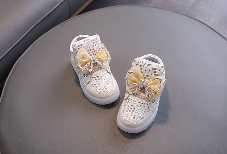 Toddler Girls' LED Light - Up Sneakers with Bowknot - Stylish Gold Shoes for Christmas & Birthdays