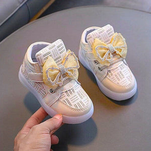 Toddler Girls' LED Light - Up Sneakers with Bowknot - Stylish Gold Shoes for Christmas & Birthdays